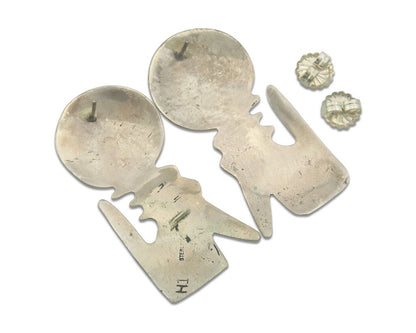 Navajo Earrings 925 Silver Natural Turquoise Natural Artist Signed TH C.80's