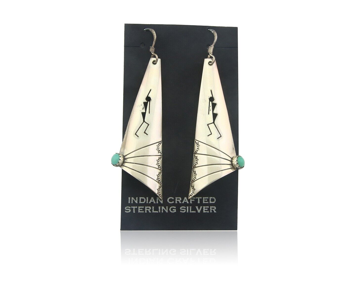Navajo Earrings 925 Silver Kokopelli Natural Turquoise Native Artist C.80's