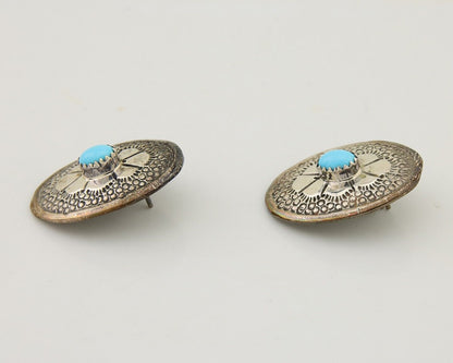 Navajo Earrings 925 Silver Blue Turquoise Native American Artist C.80's