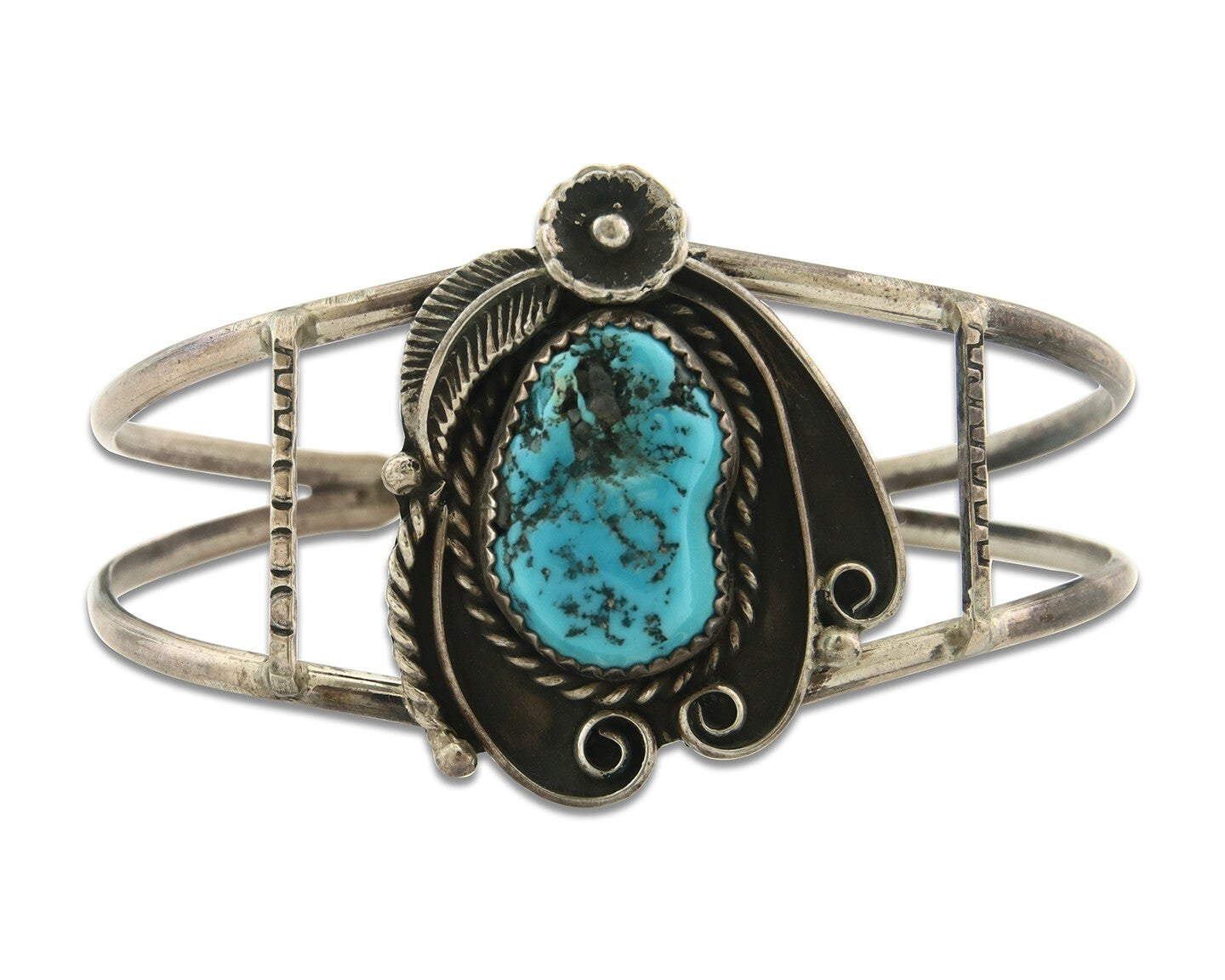 Vintage Navajo Bracelet 925 Silver Blue Turquoise Handmade Signed Herman Lee