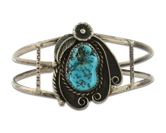 Vintage Navajo Bracelet 925 Silver Blue Turquoise Handmade Signed Herman Lee