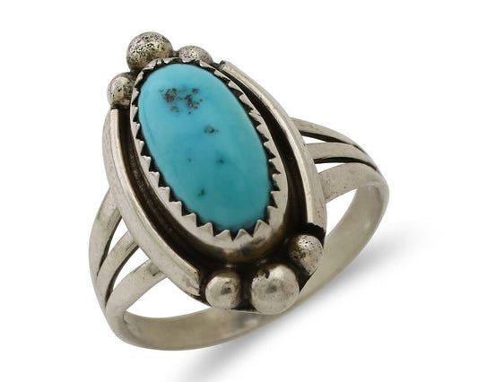 Navajo Ring 925 Silver Sleeping Beauty Turquoise Artist Signed SC C.80's