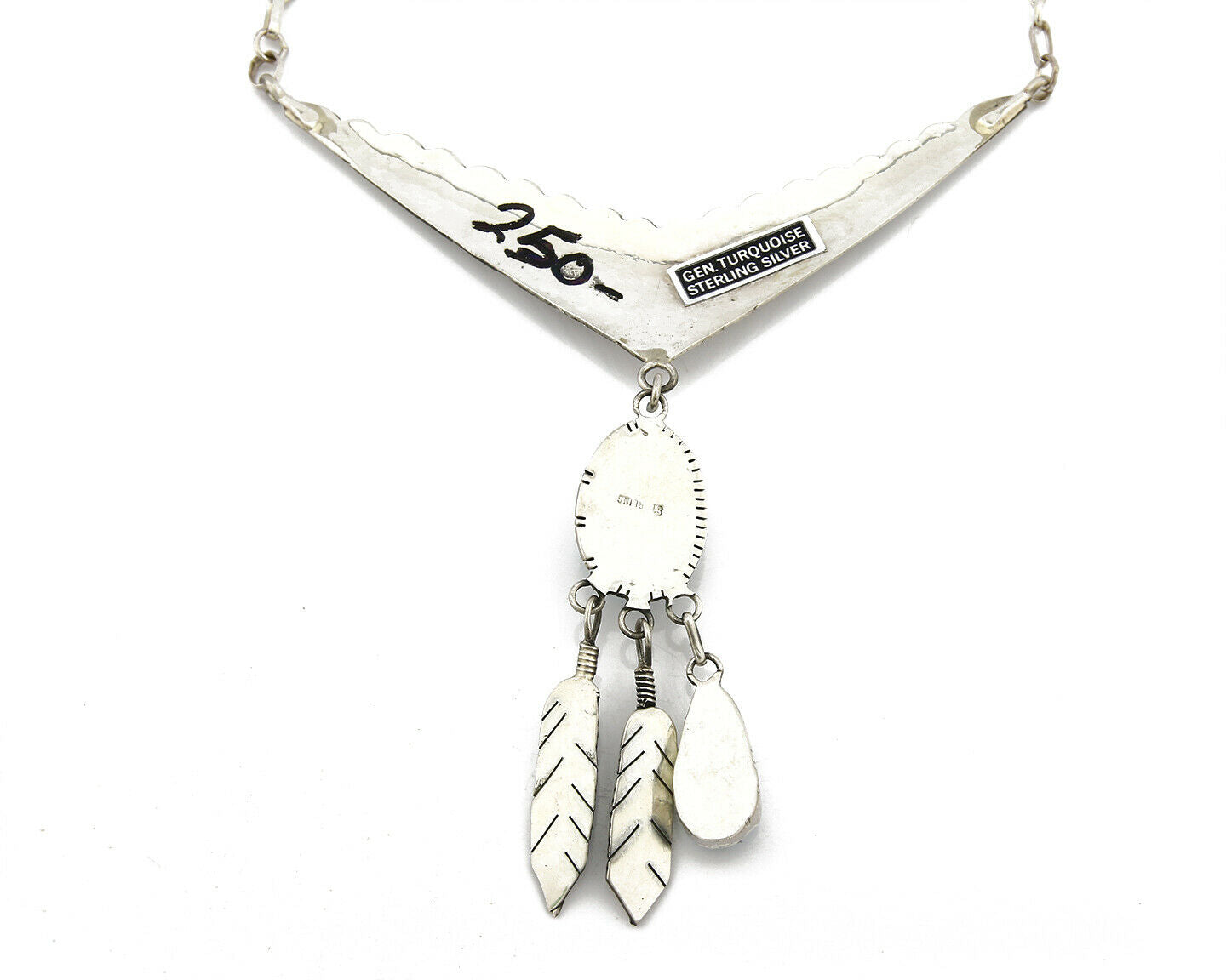 Navajo Handmade .925 Silver Blue Turquoise Hand Cut Necklace