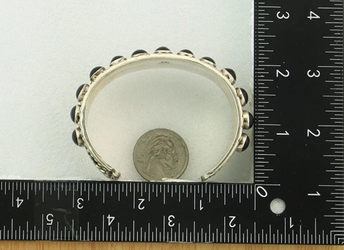 Men Navajo Cuff Bracelet Sterling Silver Black Onyx Vintage Signed BT
