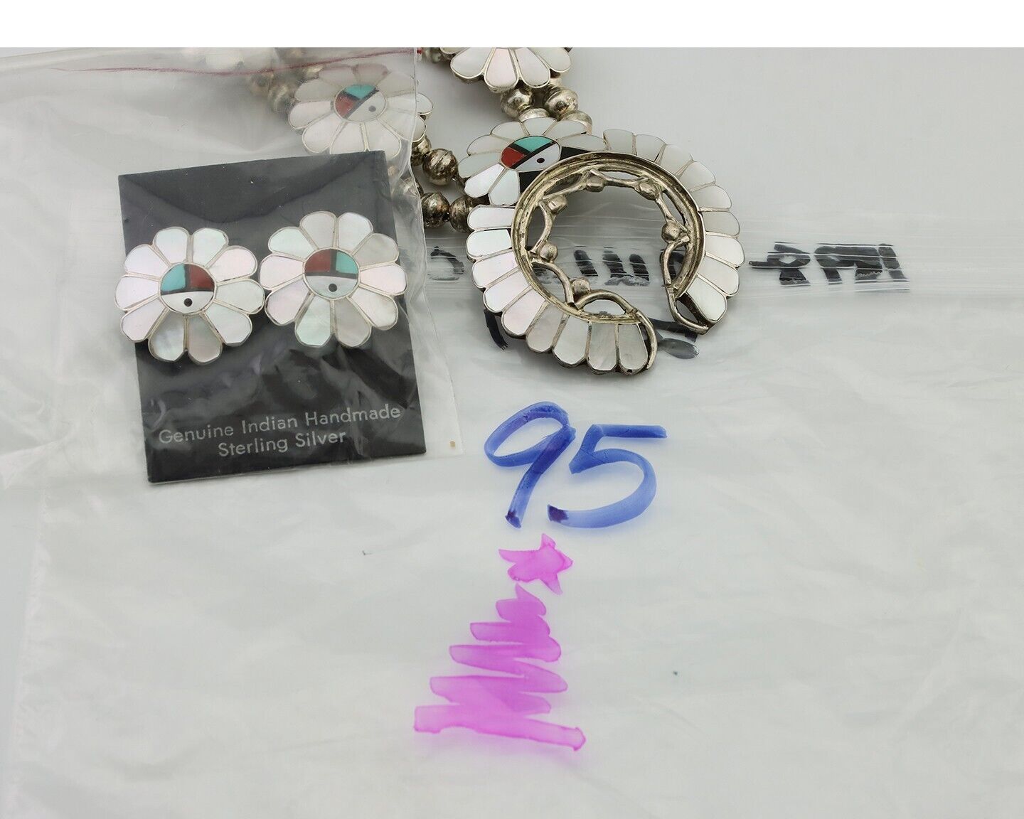 Zuni Tiwa Squash Necklace 925 Silver Natural Turquoise Signed A Gasper C.80's
