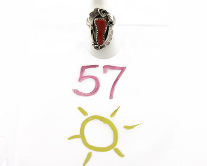 Navajo Ring 925 Silver Mediterranean Coral Artist Signed Justin Morris C.80's