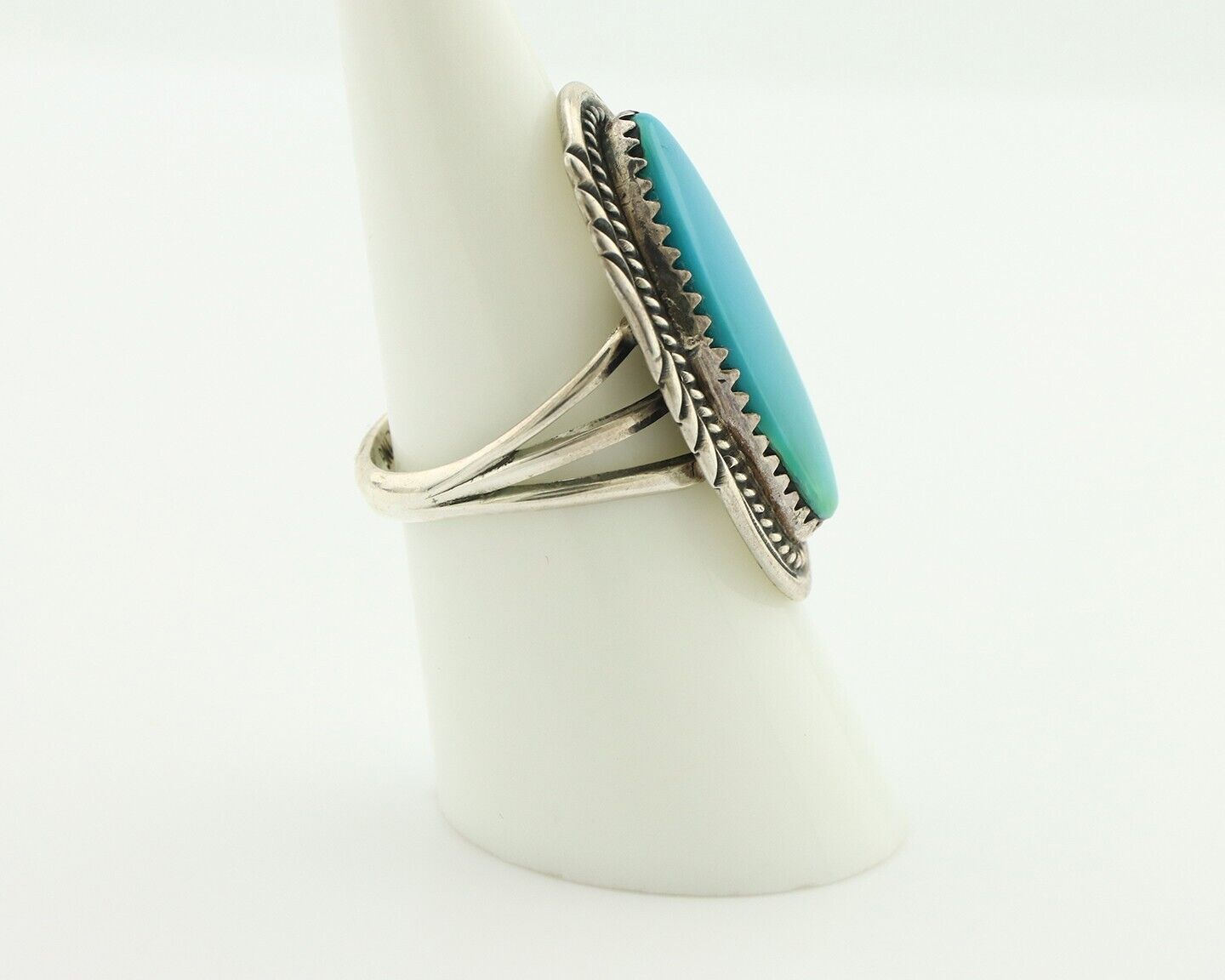 Navajo Ring .925 Silver Sleeping Beauty Turquoise Artist Signed USA C.80's