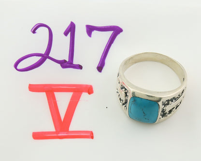 Men Vintage Nugget Ring 925 Sterling Turquoise Artist Signed SC Size 10.5