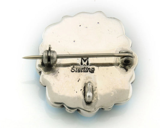 Navajo Handmade Pin Sterling Silver Turquoise Vintage Artist Signed M
