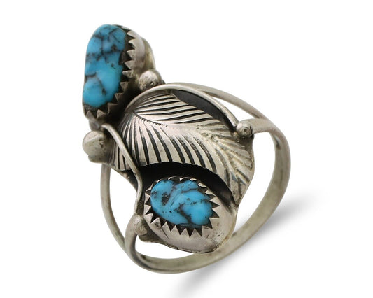 Navajo Handmade Ring 925 Silver Kingman Turquoise Native American Artist C.80's