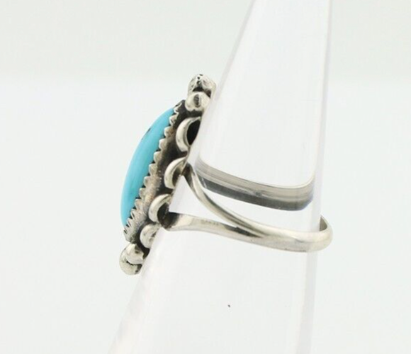 Navajo Ring 925 Silver Sleeping Beauty Turquoise Artist Signed SC C.80's