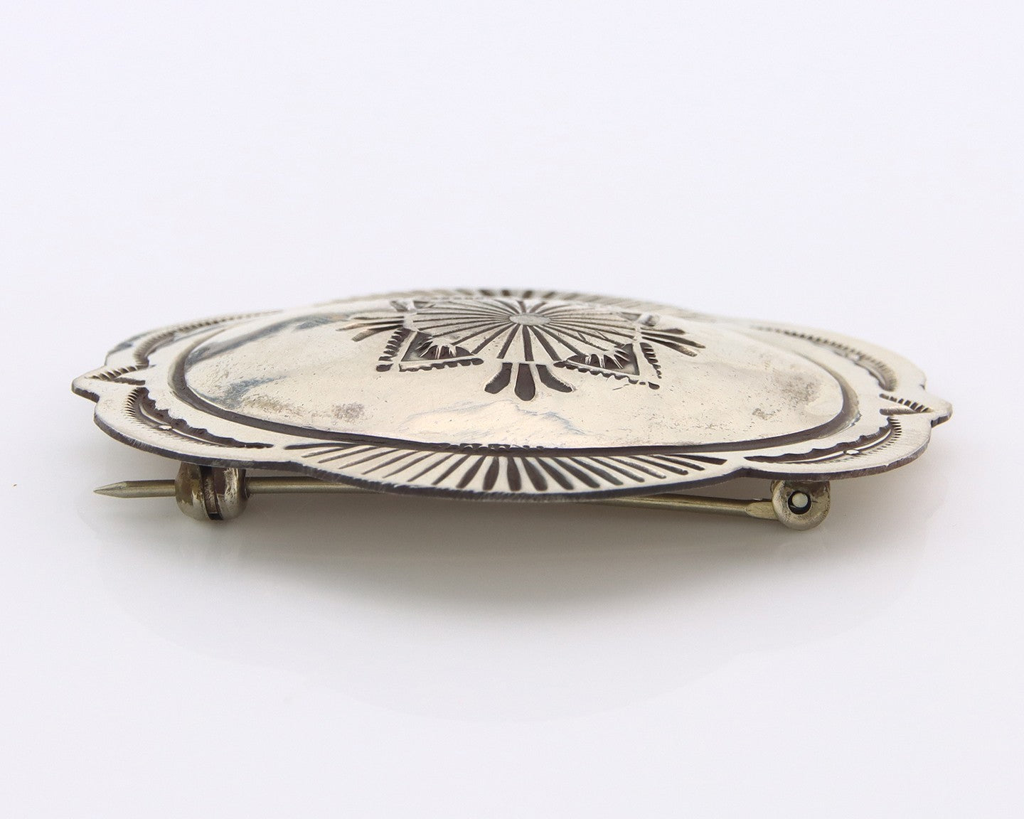 Navajo Concho Pin Sterling Silver Hand Stamped Native American Artist