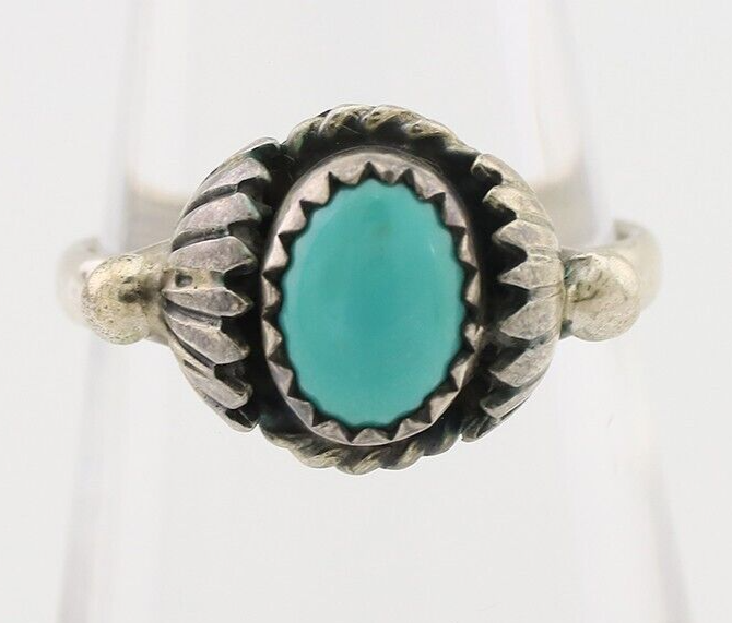 Navajo Ring 925 Silver Kingman Turquoise Native American Artist Made In 1985
