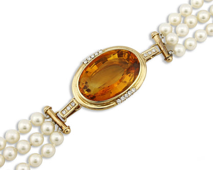 Vtg Natural Mined Diamond Citrine Pearl 62.72 tcw 14k SOLID Gold Necklace