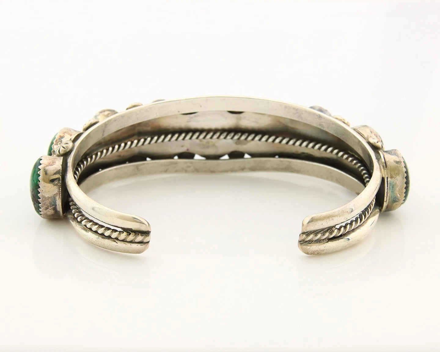 Navajo Cuff Bracelet Sterling Silver Crescent Valley Green Turquoise Native Art