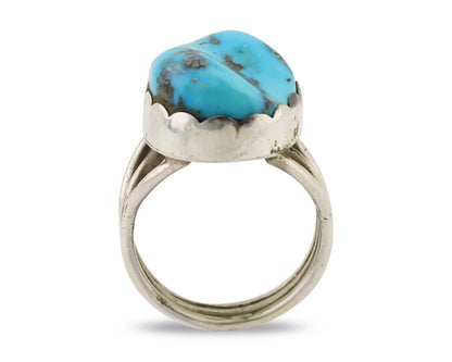 Navajo Ring 925 Silver Natural Blue Turquoise Signed Tony Guerro C.80's