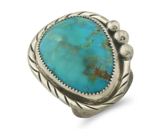 Vintage Navajo Ring 925 Sterling Turquoise Signed Richard Hoskie Size 10.75