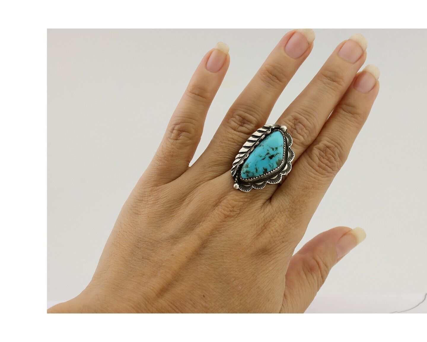 Navajo Handmade Ring 925 Silver Kingman Turquoise Artist Signed Benny M C.80's