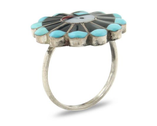 Vintage Zuni Ring 925 Sterling Silver Natural Gemstone Size 6.75