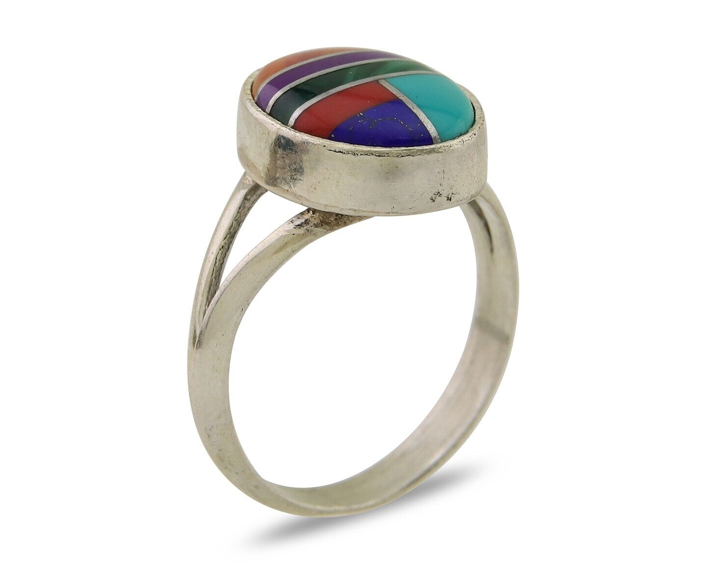 Navajo Ring 925 Sterling Silver Natural Gemstones Artist Signed Sunrise C.80's