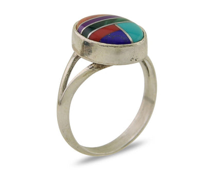 Navajo Ring 925 Sterling Silver Natural Gemstones Artist Signed Sunrise C.80's