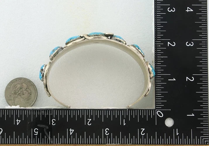 Men Zuni Cuff Bracelet Sterling Silver Turquoise Vintage Signed Effie Calavasa