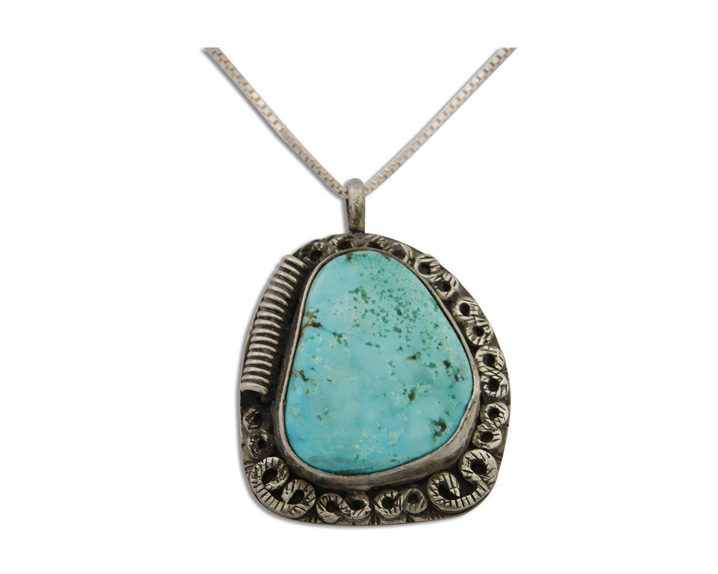 Navajo Pendant 925 Silver Turquoise Native Artist Signed The Blue Indian 1995