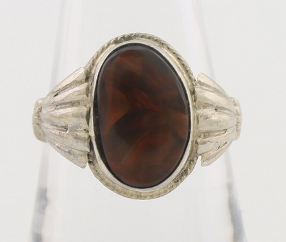 Navajo Handmade Ring 925 Silver Natural Fire Opal Native Artist Size 9.0 C.80's