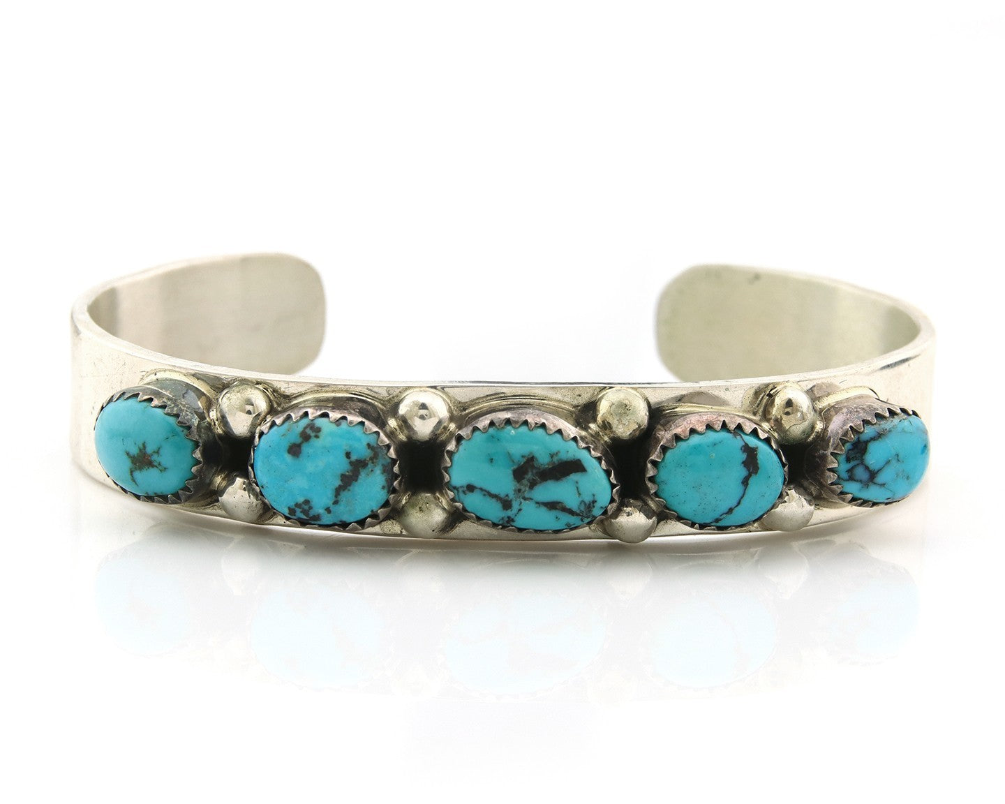 Navajo Bracelet Sterling Silver Nevada Turquoise Artist Signed C Jones