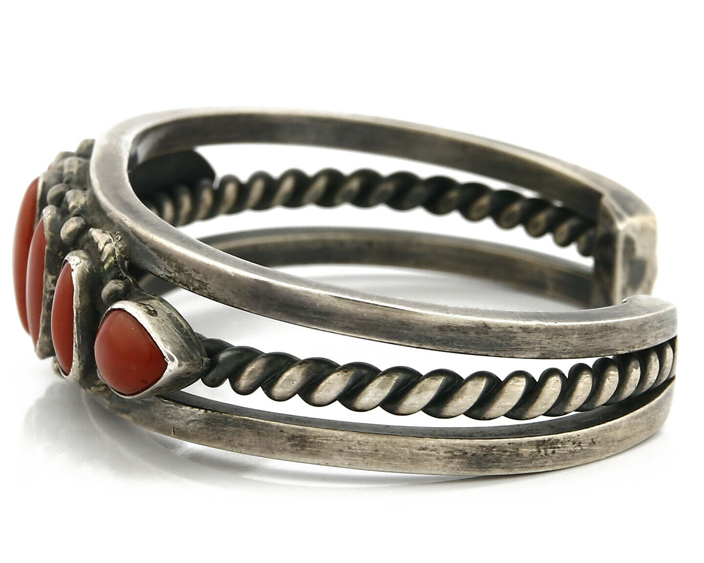 Navajo Bracelet .925 Silver Natural Red Mediterranean Coral Signed S