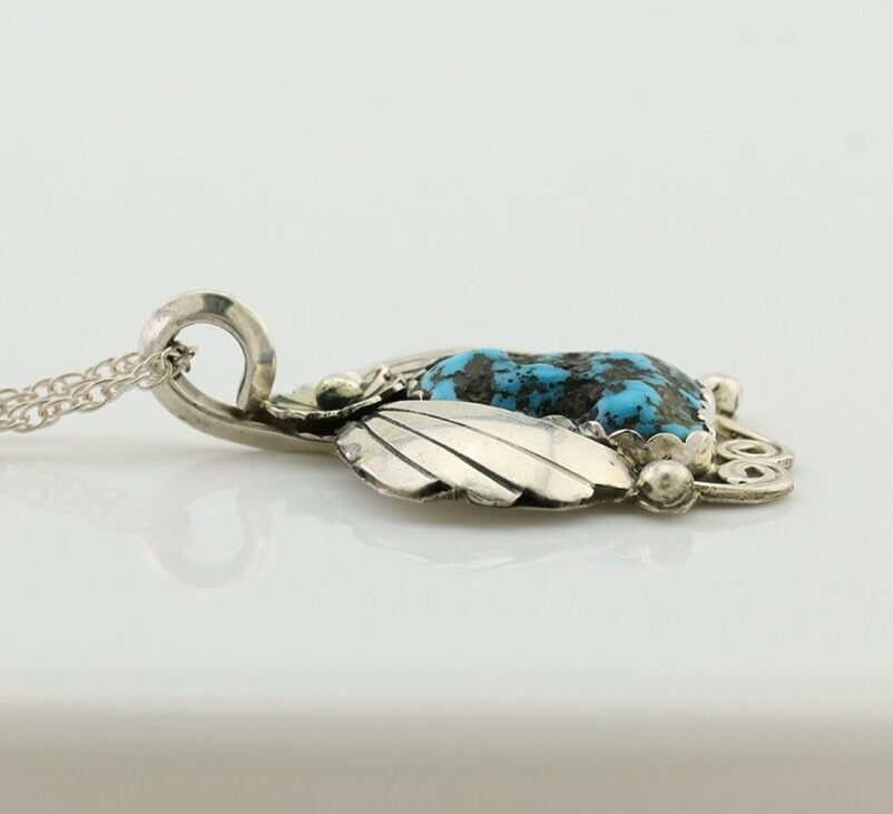 Navajo Turquoise Necklace 925 Silver Native American Artist C.80's