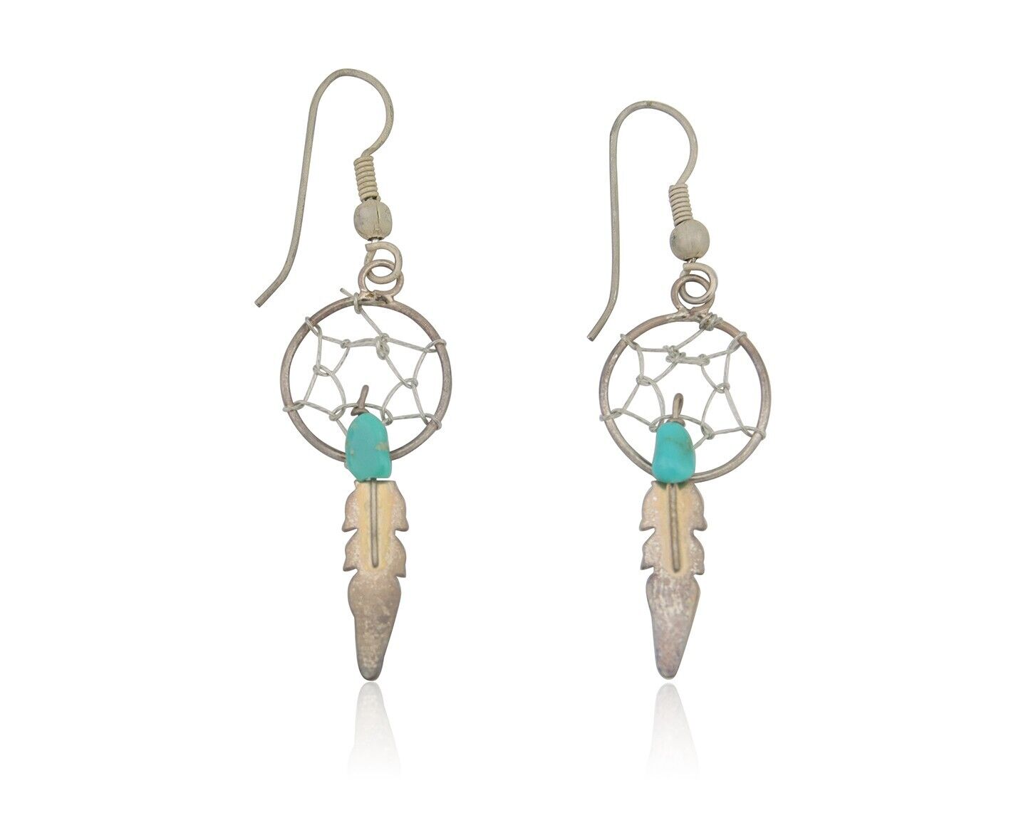 Navajo Dangle Dream Catcher Earrings 925 Silver Blue Turquoise Native Artist C80