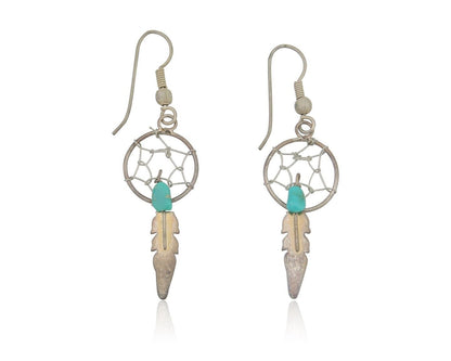 Navajo Dangle Dream Catcher Earrings 925 Silver Blue Turquoise Native Artist C80