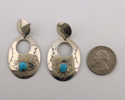 Navajo Dangle Handmade Earrings 925 Silver Blue Turquoise Native Artist C.80's