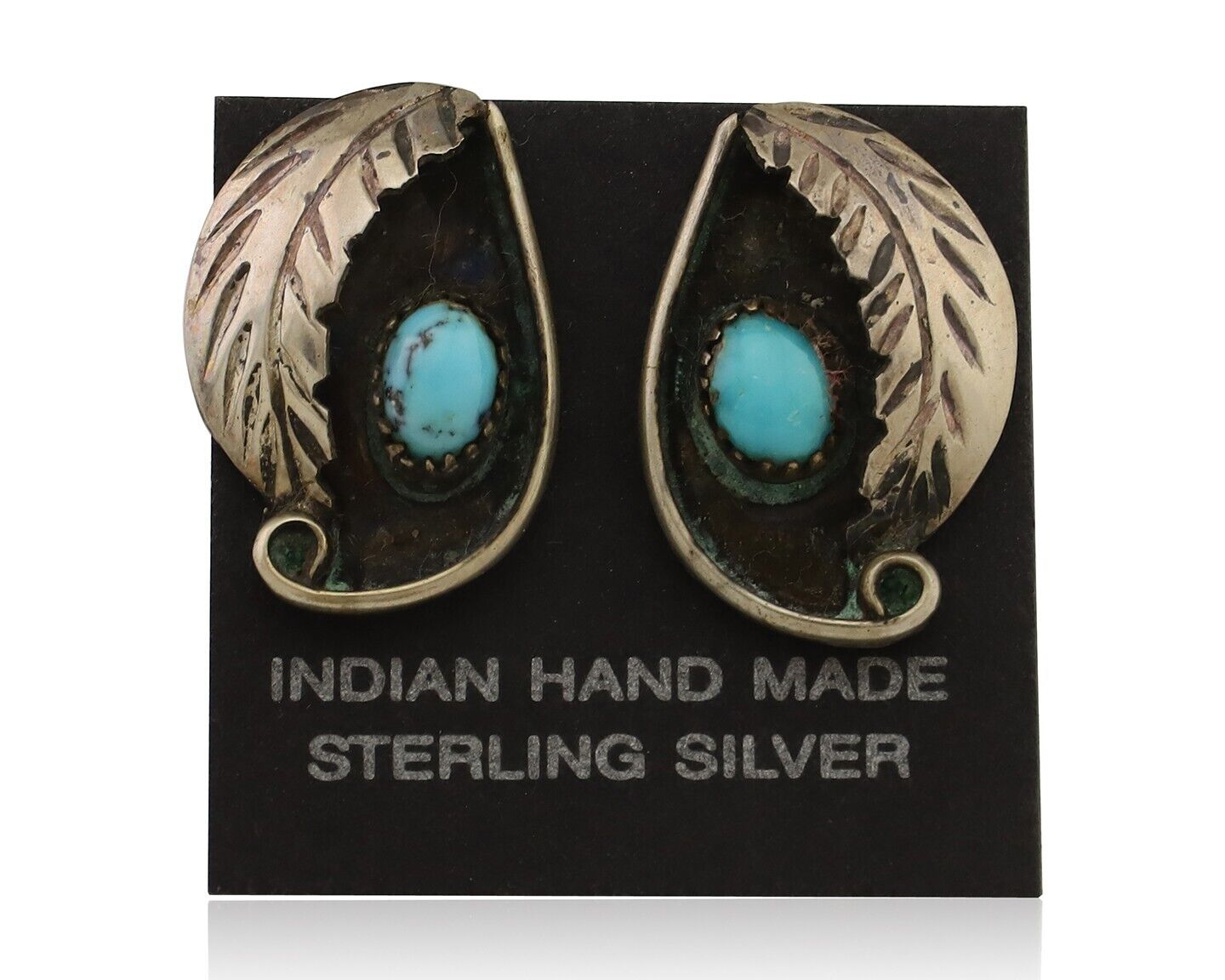 Navajo Earrings 925 Silver Natural Turquoise Native American Artist C.80's