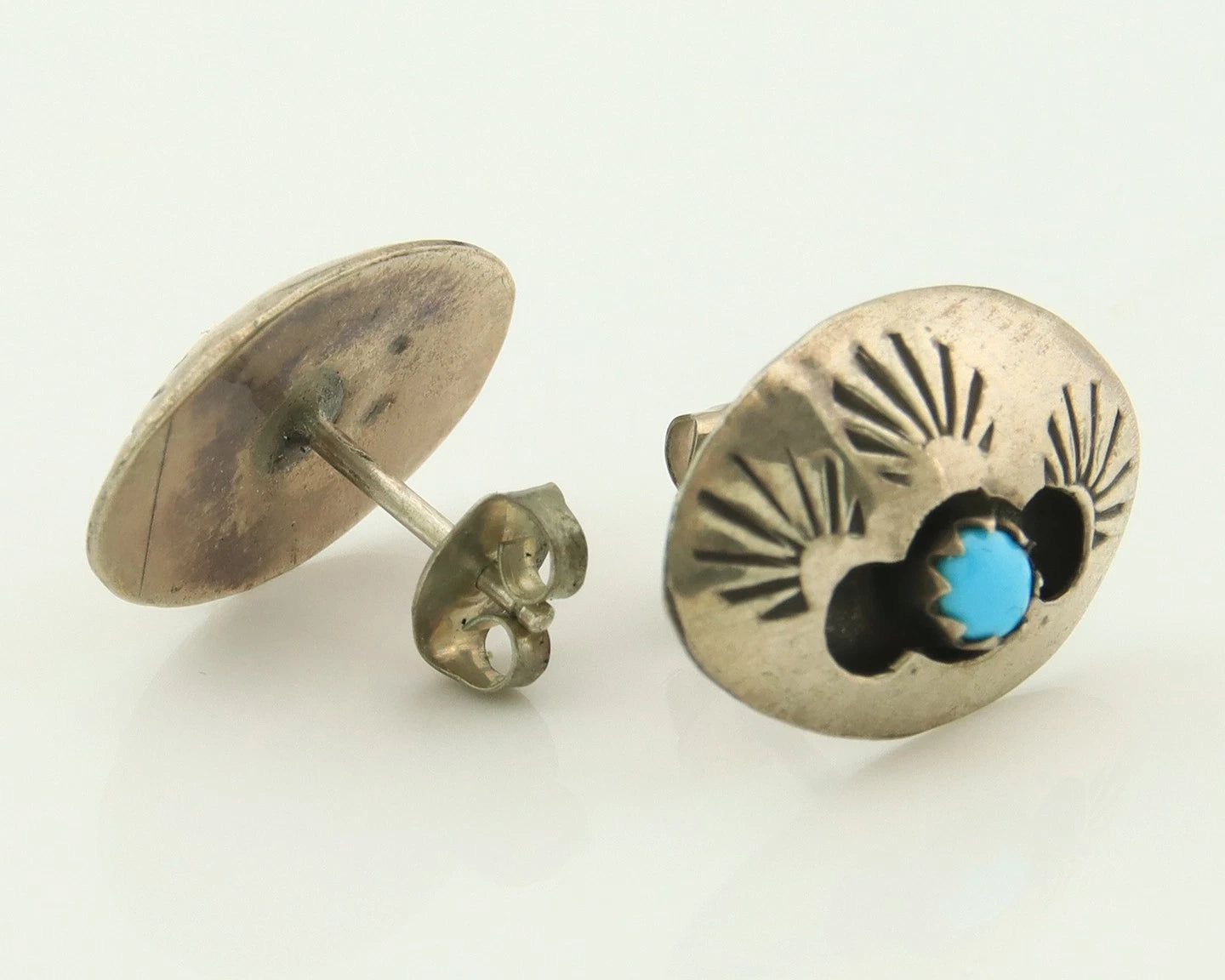 Navajo Concho Earrings Sterling Silver Handmande Vintage Hand Stamped Native Art
