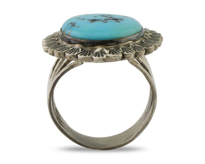Navajo Ring 925 Silver Natural Blue Turquoise Signed Allison Lee C.80's
