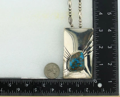 Navajo Bead Necklace 925 Sterling Silver Nugget Turquoise Vintage Signed C.80's