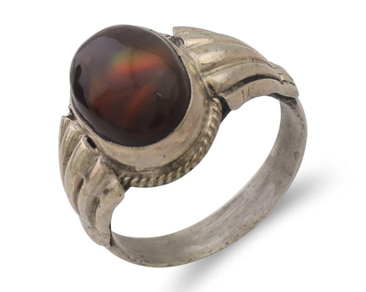 Navajo Handmade Ring 925 Silver Natural Fire Opal Native Artist Size 7.0 C.80's