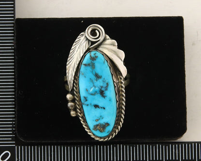 Navajo Ring 925 Sterling Turquoise Artist Justin Morris C.80's Size 9.0