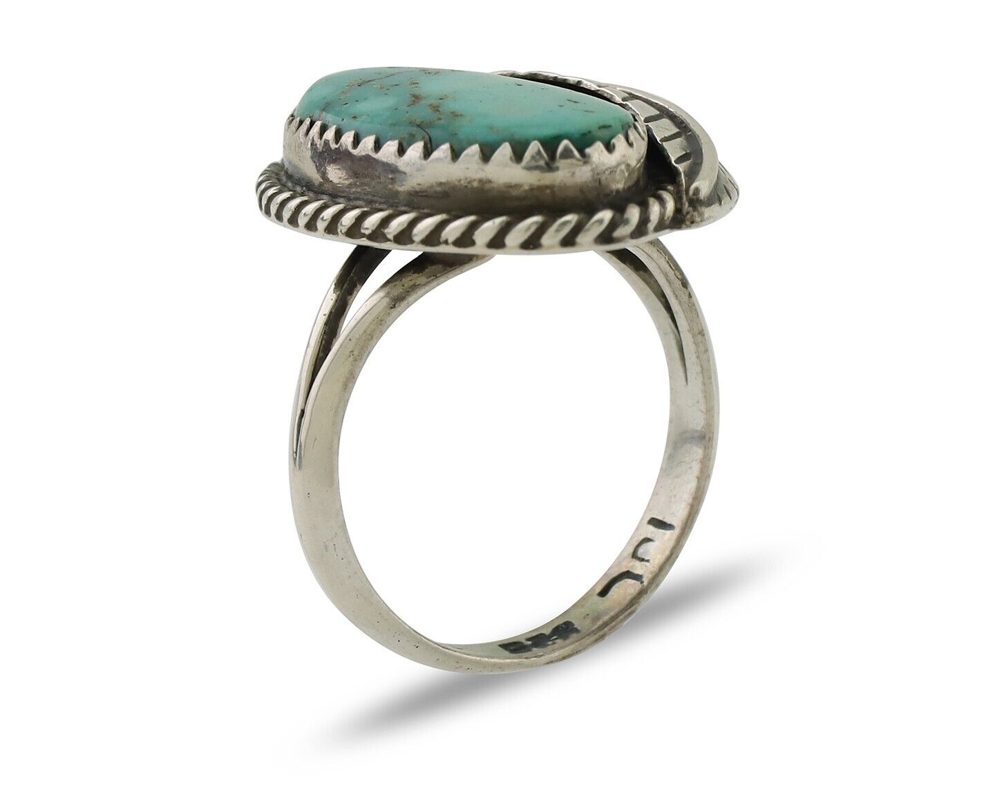 Navajo Ring 925 Silver Blue Kingman Turquoise Native American Artist C.80's