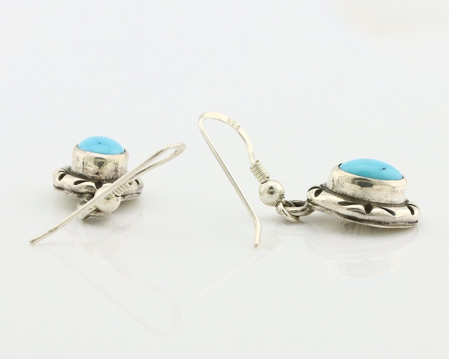 Navajo Earrings 925 Silver Sleeping Beauty Turquoise Native Artist C.80s