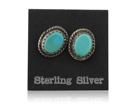 Navajo Earrings 925 Silver Natural Blue Turquoise Native American Artist C.80's