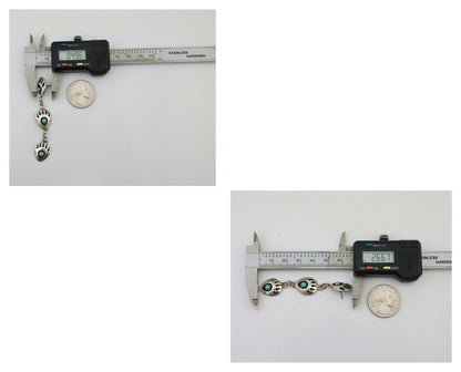 Navajo Paw Earrings 925 Silver Kingman Turquoise Native American Artist C.80's