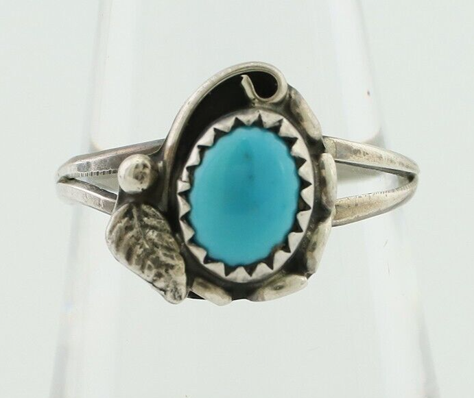 Navajo Handmade Ring 925 Silver Sleeping Beauty Turquoise Artist Signed SC C80s