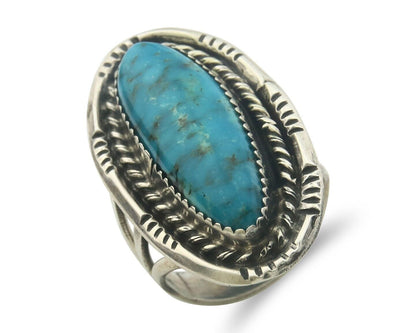 Navajo Ring 925 Sterling Turquoise Handmade Signed Jack Tom C.80's Size 7.0