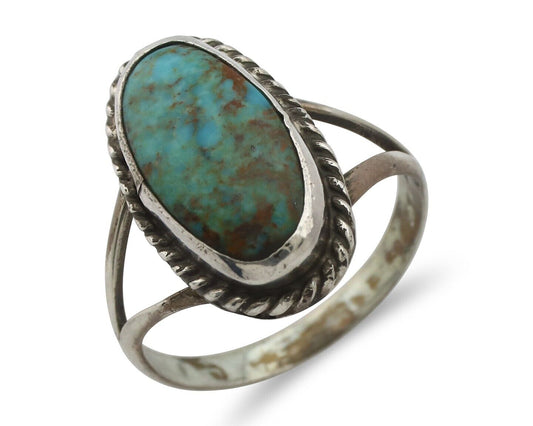 Navajo Ring .925 Silver Natural Kingman Turquoise Native American Signed C.80's