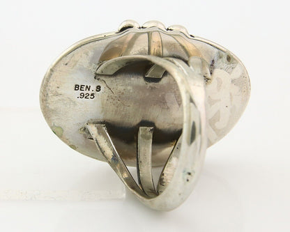 Navajo Ring 925 Sterling Natural Blue Turquoise Signed Ben S C.80's Size 11