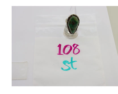 Navajo Ring 925 Sterling Silver Green Manassas Turquoise Signed AA C.80's
