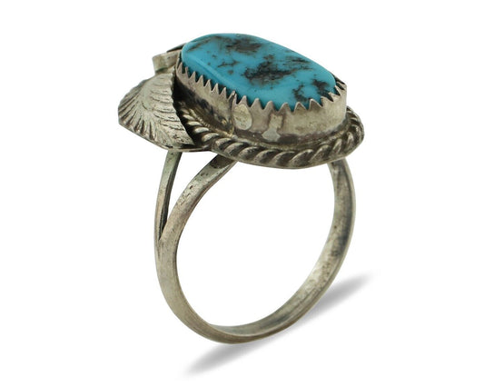 Navajo Ring 925 Silver Sleeping Beauty Turquoise Artist Signed Justin Morris C80